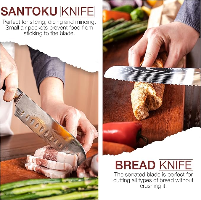 8 PC Chef Knives - High Carbon Stainless Steel Knives With Pakkawood Handles - Magnetic Strip Holder Included - Japanese Knife Set - Home & Professional Chef's Knife Set