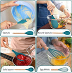 P&P CHEF Silicone Cooking Utensils Set, 8-Piece Kitchen Cooking Utensil with Wooden Handle, Silicone Spatula for Nonstick Cookware, Heat-proof & Easy Clean, Blue