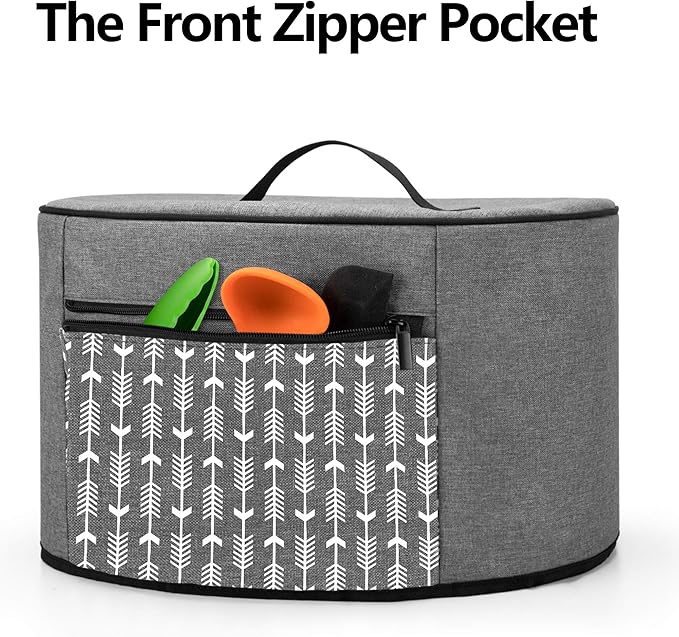 YARWO Slow Cooker Dust Cover Compatible for Crock Pot and Hamilton Beach 6-8 qt Slow Cooker, Dust Free Cover with Zipper Pocket and Wipe Clean Liner, Gray with Arrow