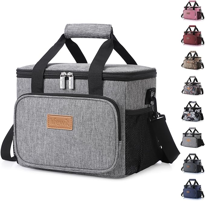 Lifewit Medium Lunch Bag Insulated Lunch Box Soft Cooler Cooling Tote for Adult Men Women, Gray 12-Can (9L)