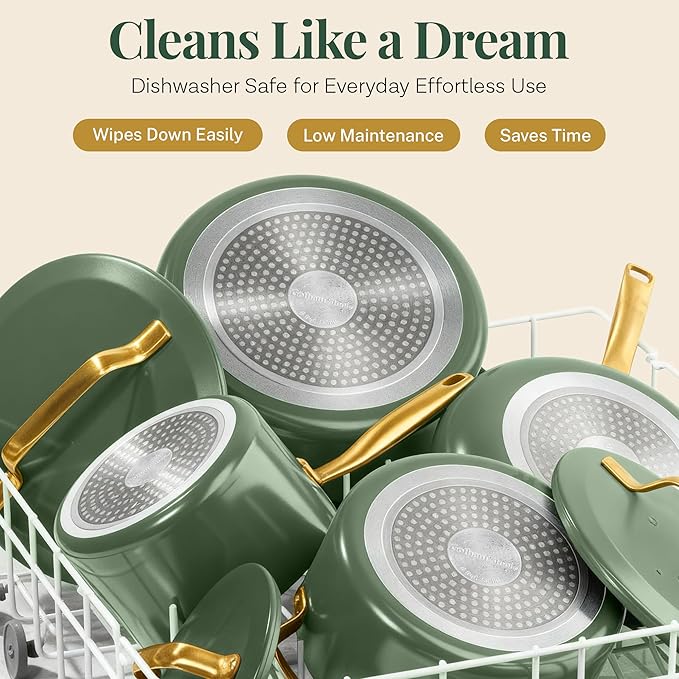 Gotham Steel Modern 11 Pc Ceramic Cookware Set, Elegantly Designed Pots and Pans Set Non Stick with Steamer, Induction Bottom, Premium Stay Cool Handles, Non Toxic PFOA Free, Oven & Dishwasher Safe