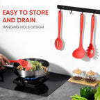 Herogo Silicone Cooking Utensils Set, 7-Piece Kitchen Utensils Set, Heat Resistant Cooking Gadget Tools Slotted Turner, Spoon, Soup Ladle, Pasta Server, Spatula, Tongs for Nonstick Cookware, Red