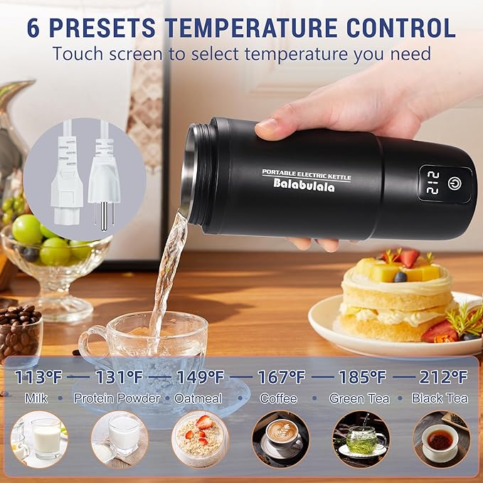Travel Electric Kettle, Balabulala Portable Water Boiler with 6 Variable Presets,Small Electric Kettle with Keep Warm Temperature Controls & Boil Dry Protection, 17oz
