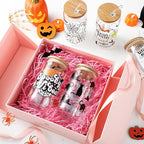 6 Pcs Halloween Drinking Glasses 16 oz Hearts Glass Cup with Bamboo Lid and Glass Straw Can Shaped Beer Glass Reusable Love Smoothie Cup for Women Teenager Valentine Party Birthday Gift