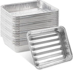 PLASTICPRO 50 Pack Disposable Aluminum Grill Liners Toppers Aluminum Foil Broiler Pans Durable Ribbed Grill Drip Pans 8.5x7