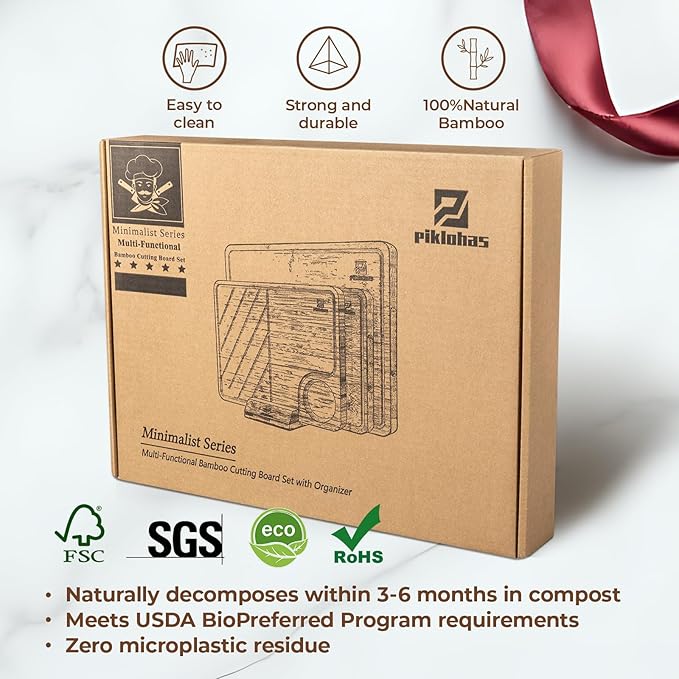 Large Bamboo Cutting Boards Set of 4 for Kitchen, Bamboo Charcuterie Chopping Board with Holder Non Slip, Steak Serving Tray with Juice Groove, Big Butcher Block for Cheese, Ideal for Gift