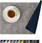 Romanstile Reversible Vinyl Placemats Set of 8, Faux Leather 100% Waterproof Oil-proof Wipeable Place Mats, Heat Resistant Dual Sided Table Mats for Kitchen/Dining/Party (Grey Nave Blue, 12 x 17 Inch)