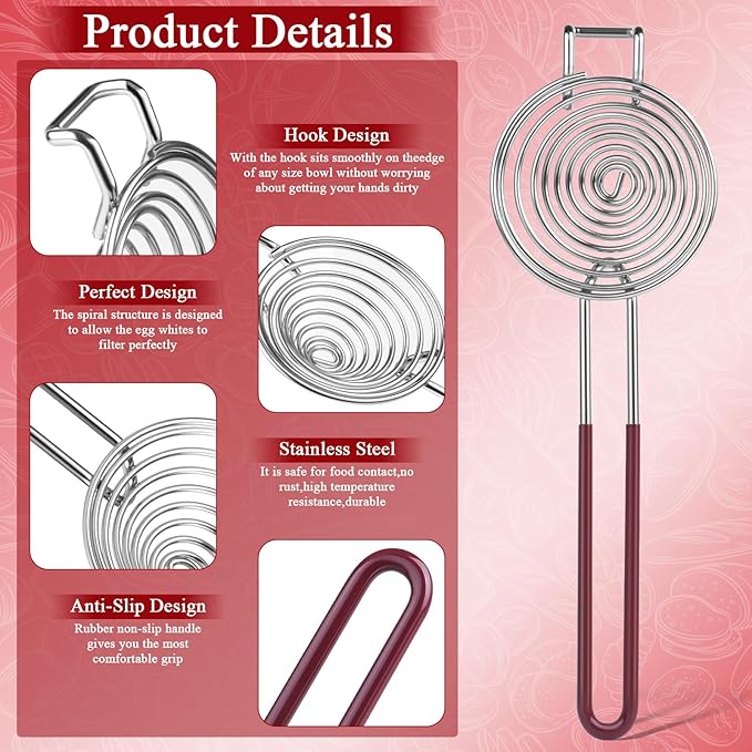 Stainless Steel Egg Separator,Egg Yolk & White Separator Tool with Long Handle,Sifting Filter Egg Divider,Kitchen Gadget for Baking Cooking