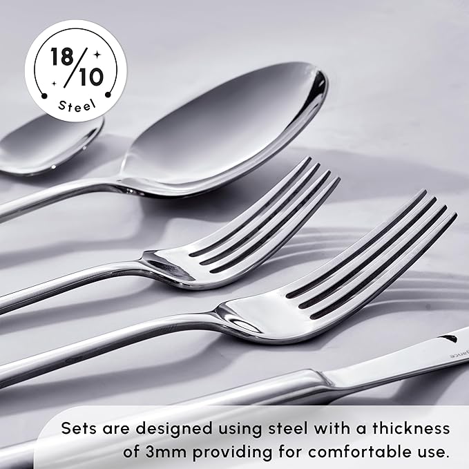 Karaca Tivoli 60 Pieces Cutlery Set for 12 Person - Forks, Spoon, Knives Silverware Sets - Modern Silver Flatware - Stainless Steel Kitchen Utensils Tableware Set - Dishwasher Safe