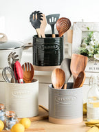 YHOSSEUN Black Utensil Holder, Ceramic Utensil Holder for Kitchen Counter, 6.7" Halloween Utensil Crock for Kitchen Tools Utensil Caddy, Oval Shape