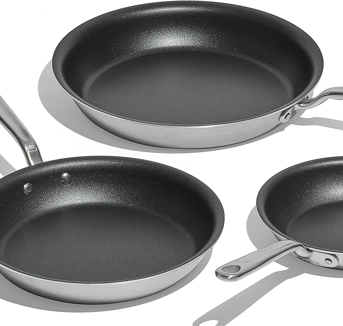 Made In Cookware - ProCoat Non Stick 3 Piece Frying Pan Set (Includes 8",10",12") - 5 Ply Stainless Clad - Professional Cookware - Crafted in Italy - Induction Compatible - (Graphite)