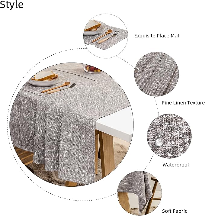 Waterproof Cotton Linen Tablecloths Rectangle Dining Table Cloth, Wipe Clean Indoor & Outdoor Table Cover for Buffet Party and Banquets, Wrinkle Resistant（54"x120"） Gray Coffee