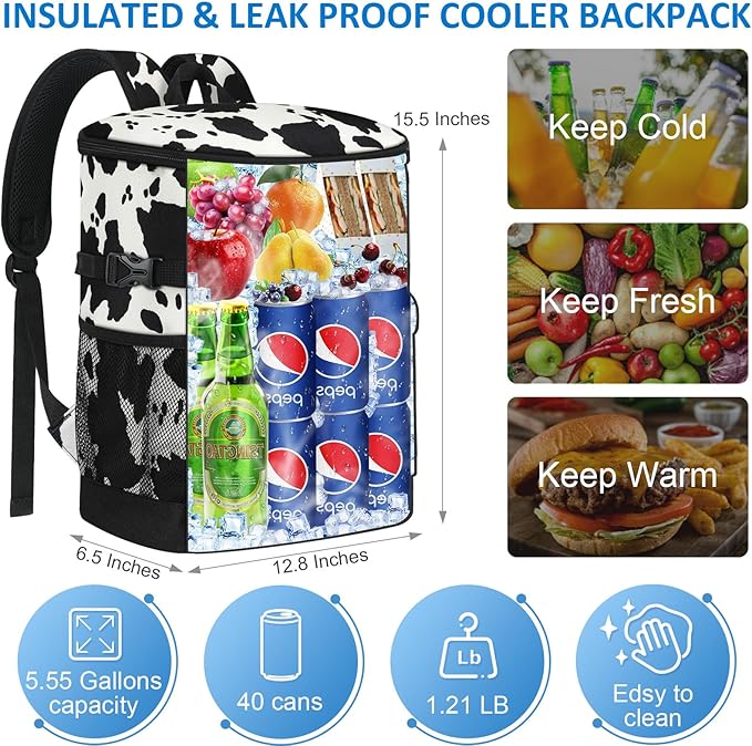 Cooler Backpack 33 Cans Backpack Coolers Insulated Leak Proof Soft Beach Cooler Bag for Men Women Ice Chest Backpack Camping Hiking Picnic Travel Cooler Lunch Backpack