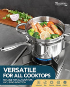 MICHELANGELO 1.5 Quart Saucepan with Steamer, Stainless Steel Saucepan with Lid, Triply Bottom Induction Compatible, Multipurpose Sauce Pot, Dishwasher Safe