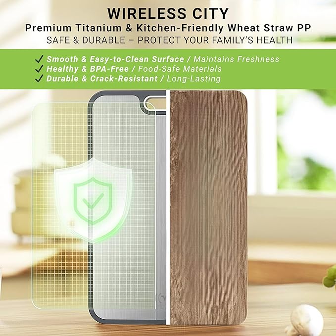 Titanium Cutting Board for Kitchen – Double-Sided Chopping Board, Premium Titanium and Wheat Straw PP, Durable Food Grade, Easy to Clean, 16”×10”×1” Large