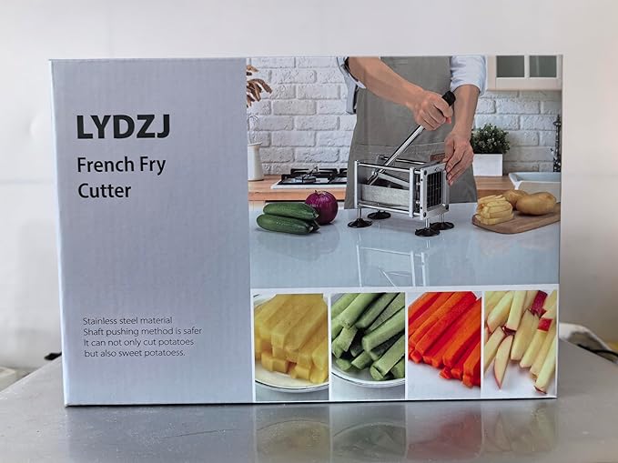 French Fry Cutter, Professional Potato Cutter Slicer, Stainless Steel Blades with 1/2 Inch & 3/8 Inch Blade, Great for Potatoes Carrots Cucumbers