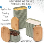 Mixpresso Olive Green Canisters Sets for the Kitchen – 3-Piece Airtight Plastic Sugar Container Set with Bamboo Lids in Three Different Sizes – Decorative Modern Storage Jars for Coffee &Tea