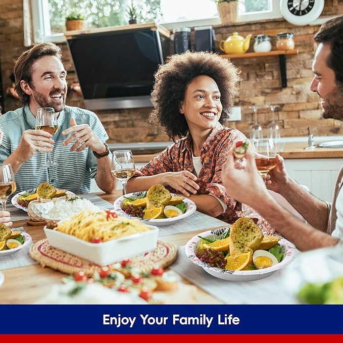 JOLLY CHEF 160 Count Paper Bowls 20 oz Soak Proof and Cut Proof Microwave Safe Heavy Duty Flower Printed Disposable Bowls Large for Dinner or Lunch