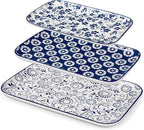 vancasso Serving Platters Set of 3, 16"/14"/12" Inch Rectangular Trays - Serving Platter Extra Large, Ceramic Serving Dish Microwave & Dishwasher Safe (Vintage Blue B)
