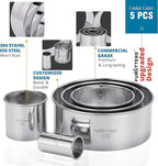 Cookie Cutter Set, 5 Pc. Kit, Measuring 1'', 2'', 3'', 4'' and 5'', Round Metal Baking Rings for Pastry, Biscuits, and Dough Cutting, Heavy Duty and Reusable, Multiple Sizes