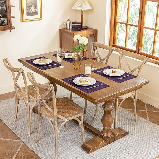 Blue Forest Placemats Set of 4, Dual-Layered Thickened Faux Linen Cloth Place Mats Heat Resistant Machine Washable Wrinkle Free Table Mats Indoor/Outdoor (Purple)