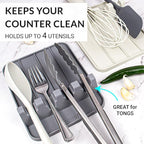 Silicone Utensil Rest and Spoon Holder, Heat Resistant Kitchen Spoon Rest for Multiple Utensils, Dishwasher Safe Drip Pad for Spatulas, Tongs, Ladles, and Spoons (Cool Gray)