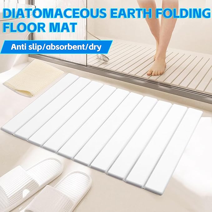 Quick Dry Collapsible Dish Drying Mat, Eco-Friendly Absorbent Diatomaceous Earth Mats for Dishes Bottles Cups 24"×16"Large Stone Dish Drying Mats for Kitchen Counter (White, 24"（L）×16"（W）)