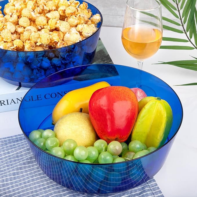 Hioasis 8 Pack Plastic Serving Bowls 128oz Clear Blue Plastic Bowls Heavy Duty Disposable Serving Bowls for Party Snack & Salad & Candy & Bar Buffet & Pool Party