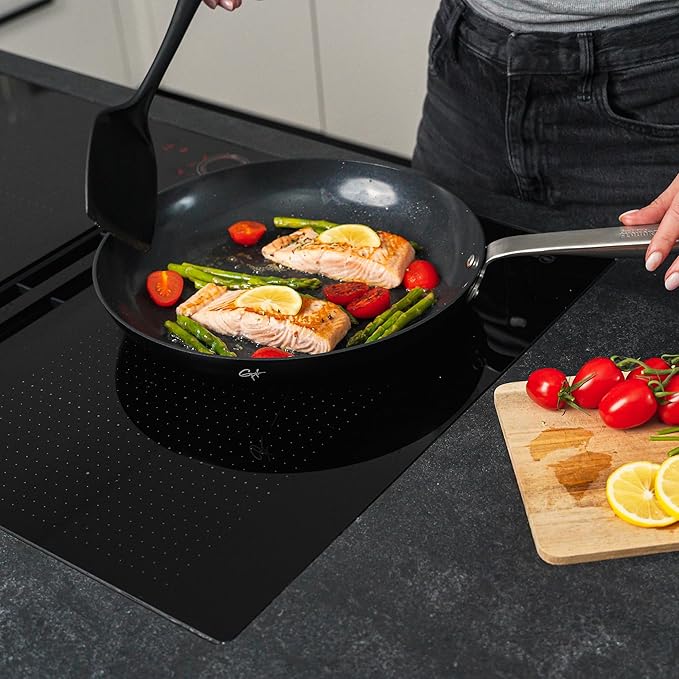 Guy Fieri's Flavortown 15-Piece Ceramic Cookware Set, Nonstick Pots and Pans for Cooking, Easy-Clean Kitchen Cookware, Made without PFAS PTFE PFOA, Induction Compatible, Oven & Dishwasher Safe, Black