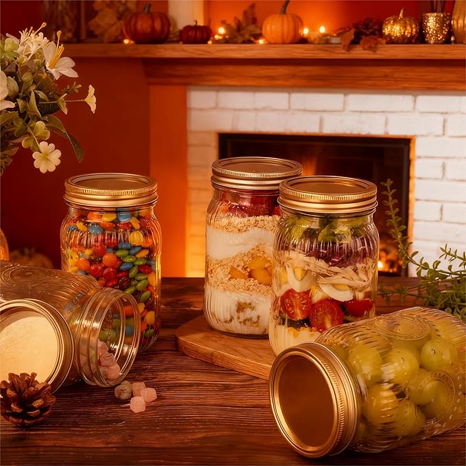 WELLIFE Wide Mouth Mason Jars, 6 Pcs Mason Jars 32 OZ for Preserving,Jam,Honey,Wedding Favors,Sauces,Meal Prep,Salad,Yogurt & Decor