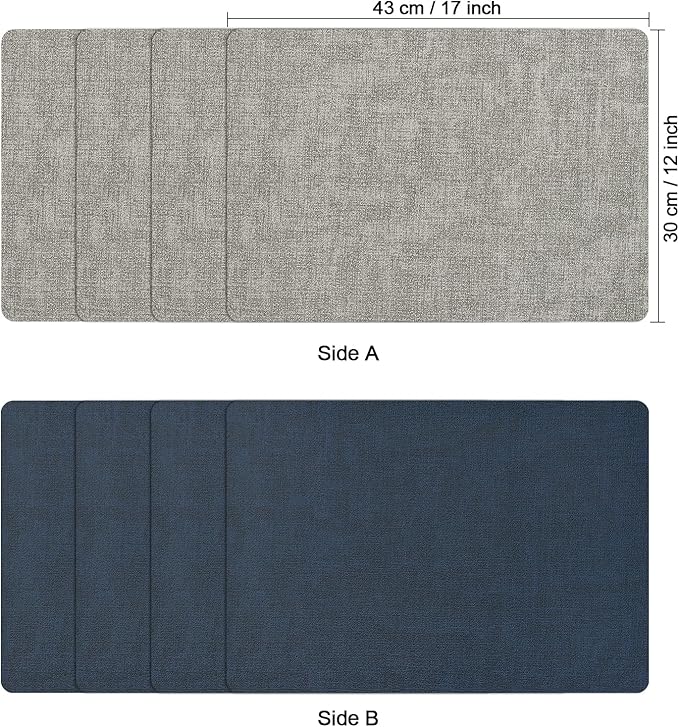 Myir JUN Placemats Dual Sided, Faux Leather Place Mats Set of 6 Indoor Placemat for Dining Table Outdoor Place Mat Manteles Individuales Square Non-Slip Washable Table Mats (Gray Blue, Set of 6)