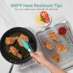 600ºF Heat Resistant Kitchen Tong: U-Taste 7in Silicone Cooking Tong with Firm Sealed Non Stick Rubber Tips & Silicon Coated 18/8 Stainless Steel Handle & Smooth Locking for Serving Salad (Aqua Sky)