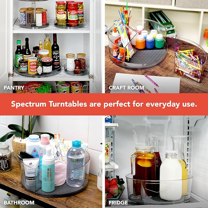 Spectrum Lazy Susan Organizer, Hexa 3 Divider with Removable Bins 11" - Lazy Susan Turntable for Cabinet, Refrigerator, Pantry, Table, & Shelf - Rotating & Spinning Pantry Organization & Storage