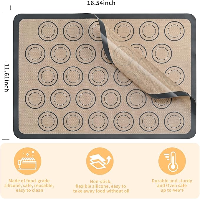 2-Pack Baking Mat with Circles – Silicone Macaron & Cookie Sheet Liners, Non-Stick BPA-Free Reusable Silicone Mats for Half Sheet Pans (16.54" x 11.62"), for Precision Baking & Candy