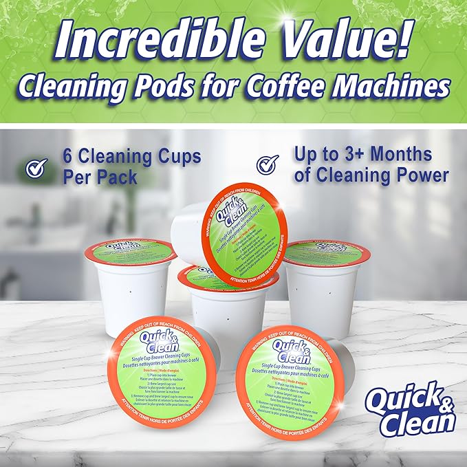 Quick & Clean [6-Pack] Keurig Cleaning Pods - K Cup Cleaner Pod For Keurig - 2.0 Coffee Machine Compatible, Removes Stains, Non-Toxic and Eco-Friendly