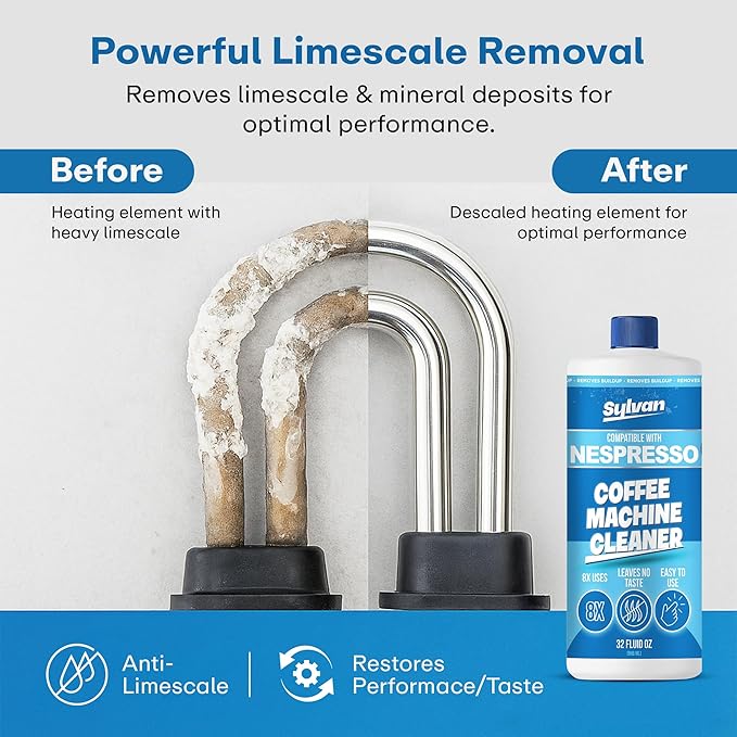 Descaling Solution Compatible with Nespresso Vertuo | Free Cleaning Cloth | 12 Month Supply | Made in the USA | Descaling Kit for all Nespresso Machines | 32 Oz | Coffee Machine Cleaner and Descaler