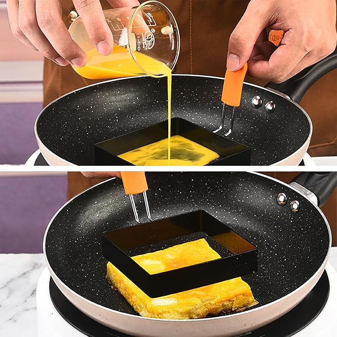 Square Egg Ring for Frying - 2 Pcs 4 Inch Egg Pancake Cooking Rings, Non Stick Stainless Steel Omelet Maker for Griddle Breakfast Sandwiches, Crumpet