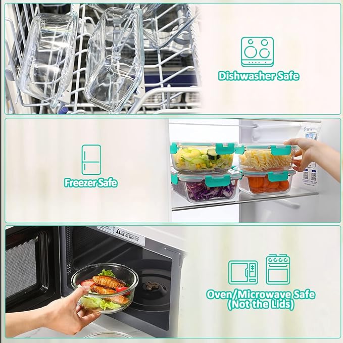 M MCIRCO 10-Pack Glass Food Storage Container with Lids, Airtight Glass Lunch Bento Boxes, Glass Meal Prep Container,Microwave, Oven, Freezer and Dishwasher Friendly, Green