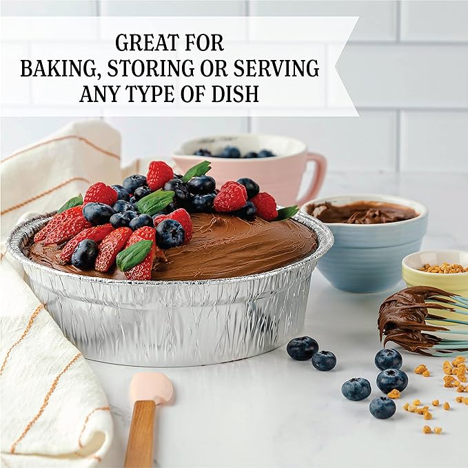 PLASTICPRO 9'' Inch Deep Round Tin Foil Pans Disposable Aluminum, Freezer & Oven Safe - For Baking, Cooking, Storage, Roasting, & Reheating, Pack of 20