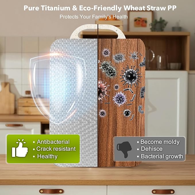 Titanium Cutting Board,Cutting Board for Kitchen Cutting Boards Double Sided with Pure Titanium & Wheat Straw PP, Easy to Clean, Non-Slip, for Meat & Vegetables, Kitchen Gift14.1X9.8