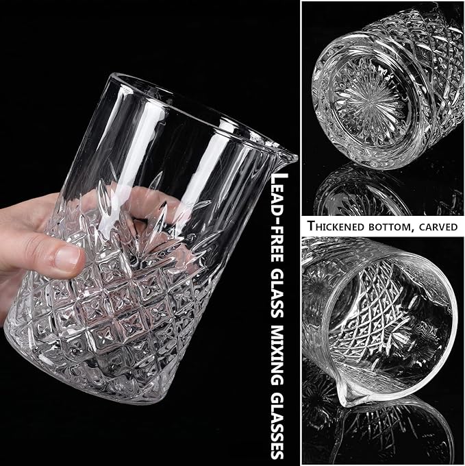 2 Pack Crystal Cocktail Mixing Glasses, 24oz, Thick Weighted Bottom, Professional Bartender's Mixer Glass Stirring Glasses, Bar Tools