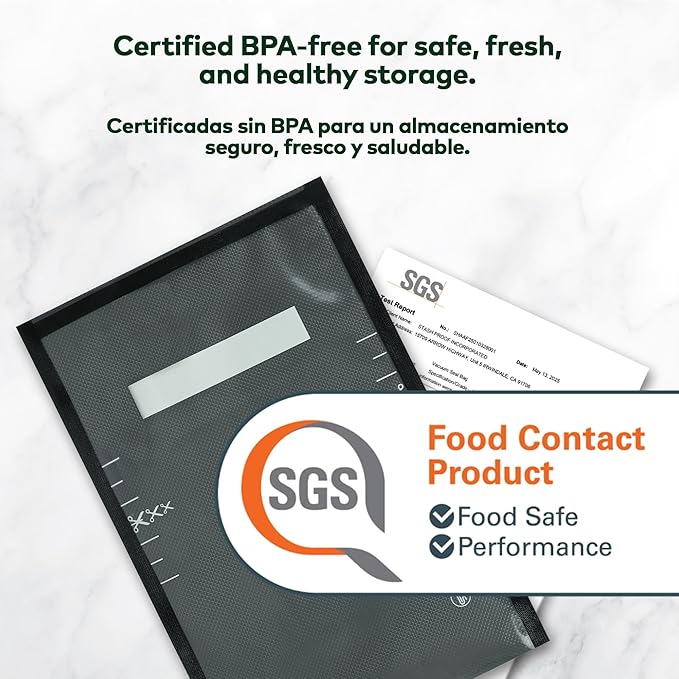 Vacuum Seal Bags 8" x 12" (100 Count) 5.5 Mil (Black and Clear) - BPA Free Commerical Grade Food Saver for Storage, Sous Vide, and Meal Prep Sealer Bag