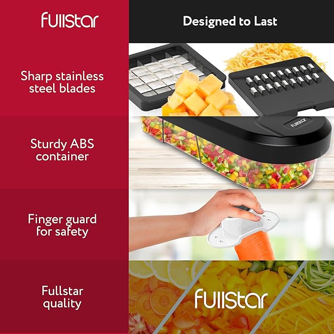 Fullstar Mandoline Slicer for Kitchen - Vegetable Chopper, Onion Potato Food Veggie Fruit Slicer and Cutter with Container, Kitchen Gadgets & Accessories, Home Essentials (10-in-1, White/Black)