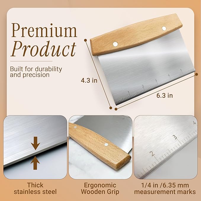 Multipurpose Bench Scraper, Dough Scraper and Dough Cutter for Flat Top Griddle, Bread, Pizza, and Pastry – Stainless Steel Griddle Scraper Chopper for Baking and Cooking