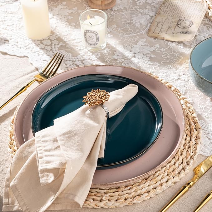 AmorArc Ceramic Dinnerware Sets for 4, 12 Pieces Handpainted Plates and Bowls Set with Rustic Terracotta Underside, Scratch Resistant Stoneware Dishes Set, Dishwasher & Microwave Safe, Multi-Color