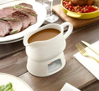 Kook Gravy Boat & Warmer, Ceramic Serving Dish, Dispenser with Warmer for Sauces, Dressings and Creamer, Large Handle, Microwave and Dishwasher Safe, 17oz, White