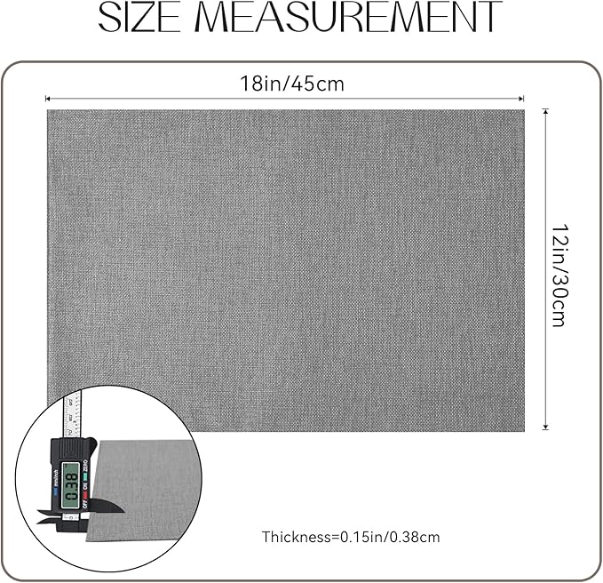 Romanstile Cloth Placemats Set of 4-12 x 18 Inch, Heat Resistant Double Layered Thickened Burlap Place Mats, Washable Faux Linen Farmhouse Table Mats for Kitchen/Dining/Party/Outdoor, Grey