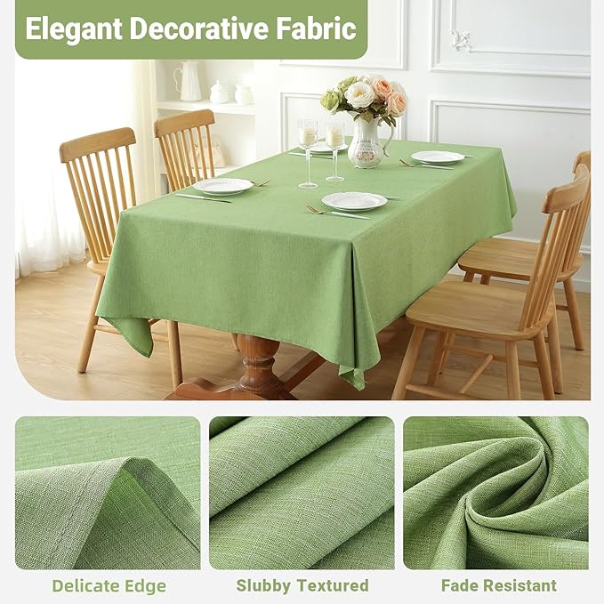 Laolitou Table Cloth Rectangle Linen Waterproof Textured Sage Green Tablecloth, Washable Wrinkle Free Spill Proof Fabric Tablecloths for Dining Table Farmhouse Kitchen Holiday, 60x84 Inch