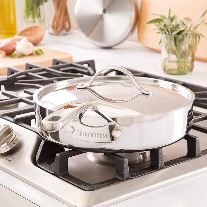 Bloomhouse - Two Time Oprah's Favorite Things Winner - 10 Inch Triply Stainless Steel Fry Pan W/Lid W/Non-Stick Non-Toxic Pro Ceramic Interior Frying Pan