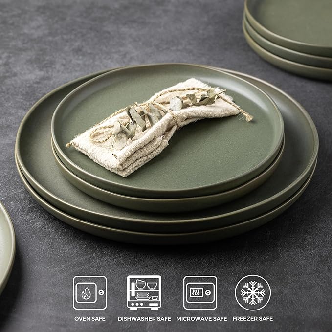 AmorArc Ceramic Dinner Plates Set of 6, Wavy Rim 10.5 Inch Stoneware Dish Set, Large Dinnerware Plates for Kitchen-Microwave&Dishwasher Safe, Scratch Resistant-Reactive Glaze Matte